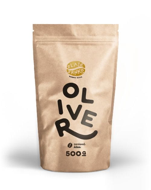 Zlaté zrnko - Oliver (Zmes arabica 90% a robusta 10%) "LAHODNE HORKÝ" zrnková káva 500g